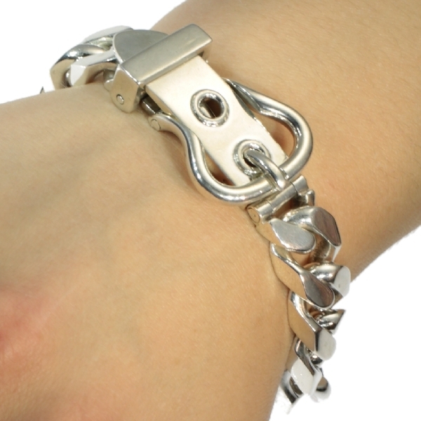 Hermes Sterling Silver Curb Link Buckle Bracelet: Description by 